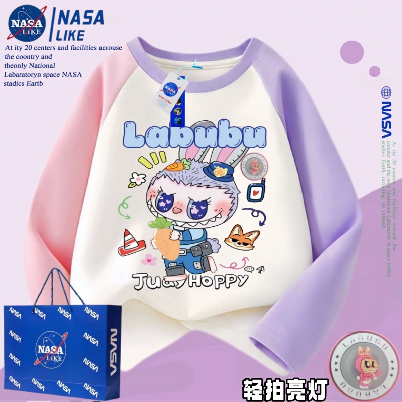 NASA拉布布labubu女童长袖t恤春秋款2025新款上衣儿童打底衫衣服