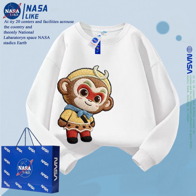 NASA孙悟空齐天大圣卡通印花童装圆领卫衣秋冬洋气休闲打底衫上衣