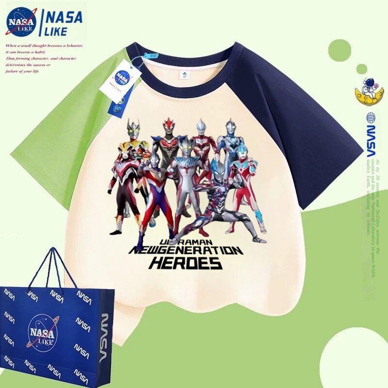 NASA奥特曼家族男童短袖T恤童夏季男孩儿童夏装纯棉痞帅体恤上衣t