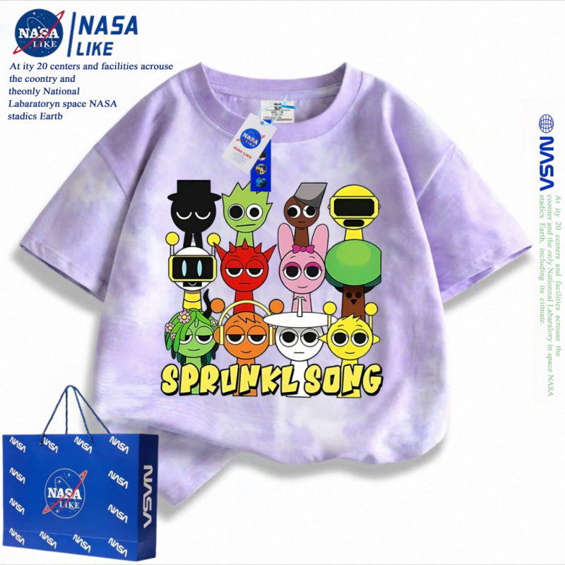 NASA男童短袖节奏盒子t恤纯棉儿童夏装T恤薄女童扎染上衣潮牌童装