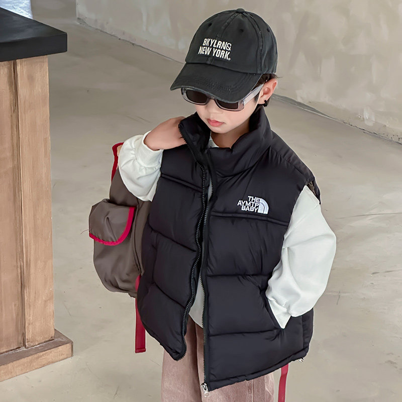 刺绣棉马甲石墨烯儿童马甲秋冬男童女童加厚拼色刺绣立领保暖冬装