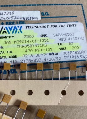 CKR05BX471KS 200V470PF/200V470P 美国AVX多层陶瓷独石电容器JAN