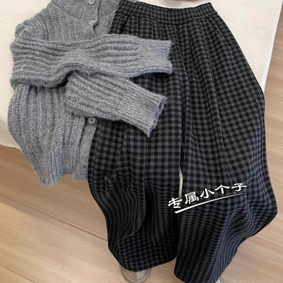 九分小个子格子窄版阔腿裤女