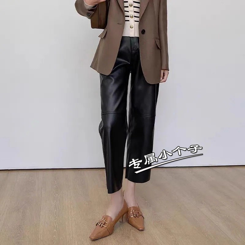 150九分小个子直筒皮裤女