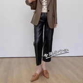 气质网红pu皮显瘦八分休闲裤 150九分小个子直筒皮裤 女秋冬新款 xs8