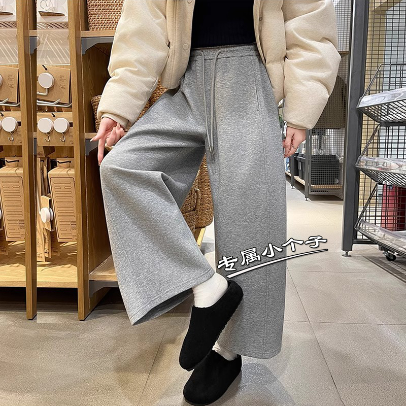 九分小个子灰色加绒加厚气球裤女