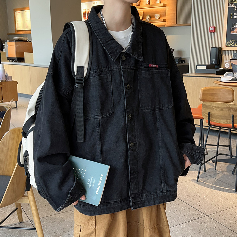潮款大码男装宽松蝙蝠袖牛仔外套加肥加大港仔风学生胖子百搭夹克