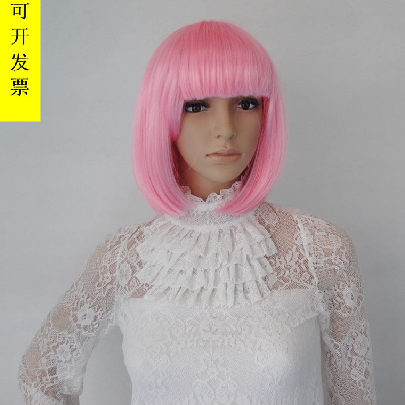 包邮舞会节日cos彩色男女儿童小孩表演假发短发BOBO头加厚浅粉色