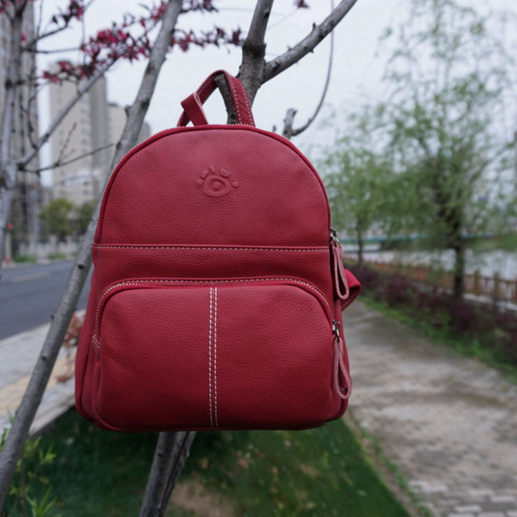 2025学院风新款复古包沙灰7552真皮女包头层牛皮时尚双肩包