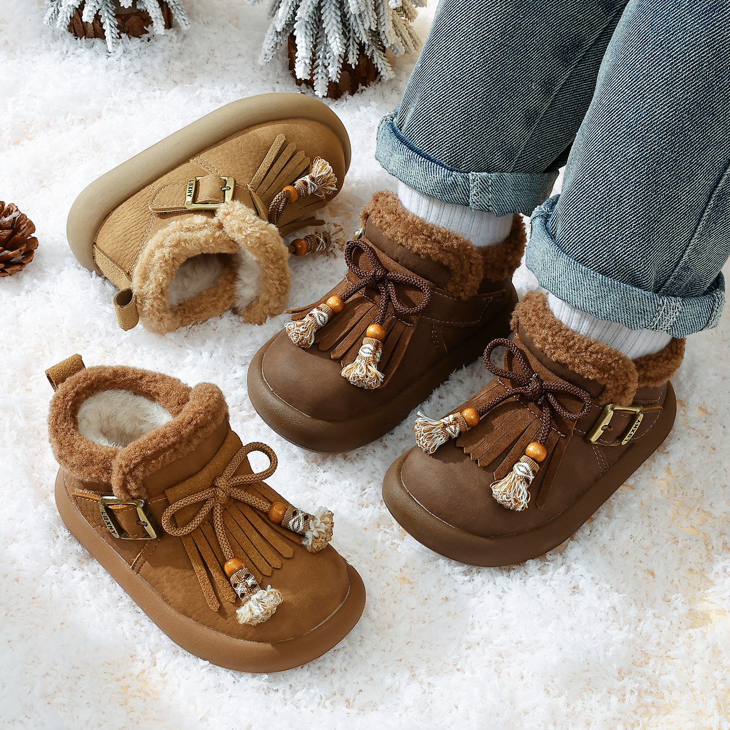 新款冬季儿童棉鞋加绒加厚舒适棉靴女童冬鞋雪地棉男童宝宝雪地靴