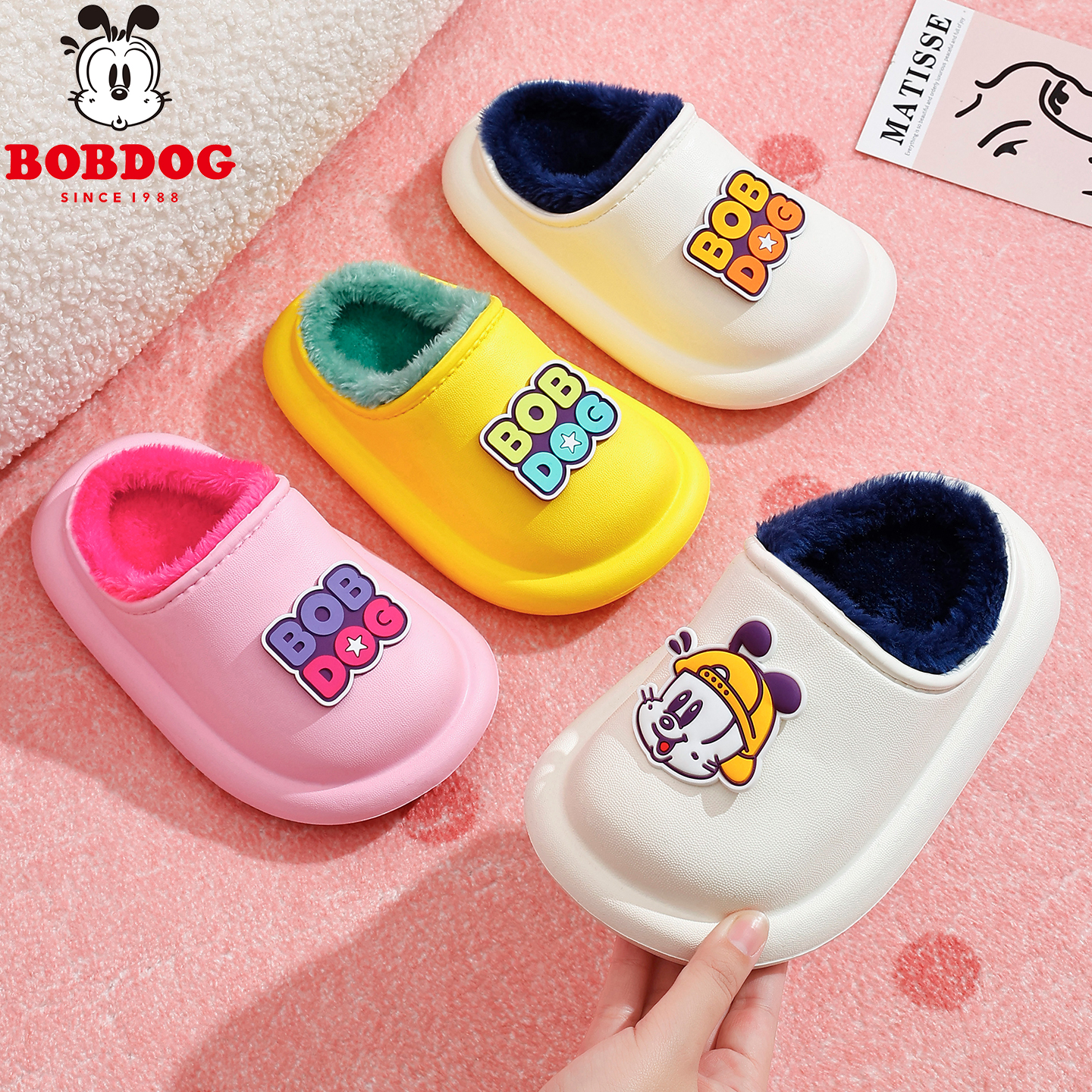巴布豆防水儿童棉拖鞋包跟女童冬季防滑婴儿卡通可爱宝宝棉鞋男孩