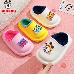 巴布豆防水儿童棉拖鞋包跟女童冬季防滑婴儿卡通可爱宝宝棉鞋男孩