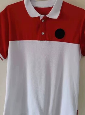 定做 夏季校服 大红色拼白色拼接POPL衫短袖，