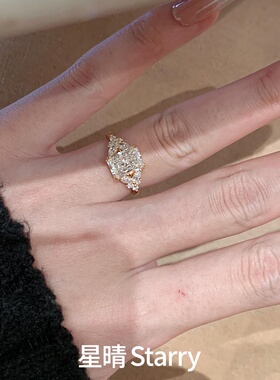 金色复古重工满钻轻奢璀璨女戒