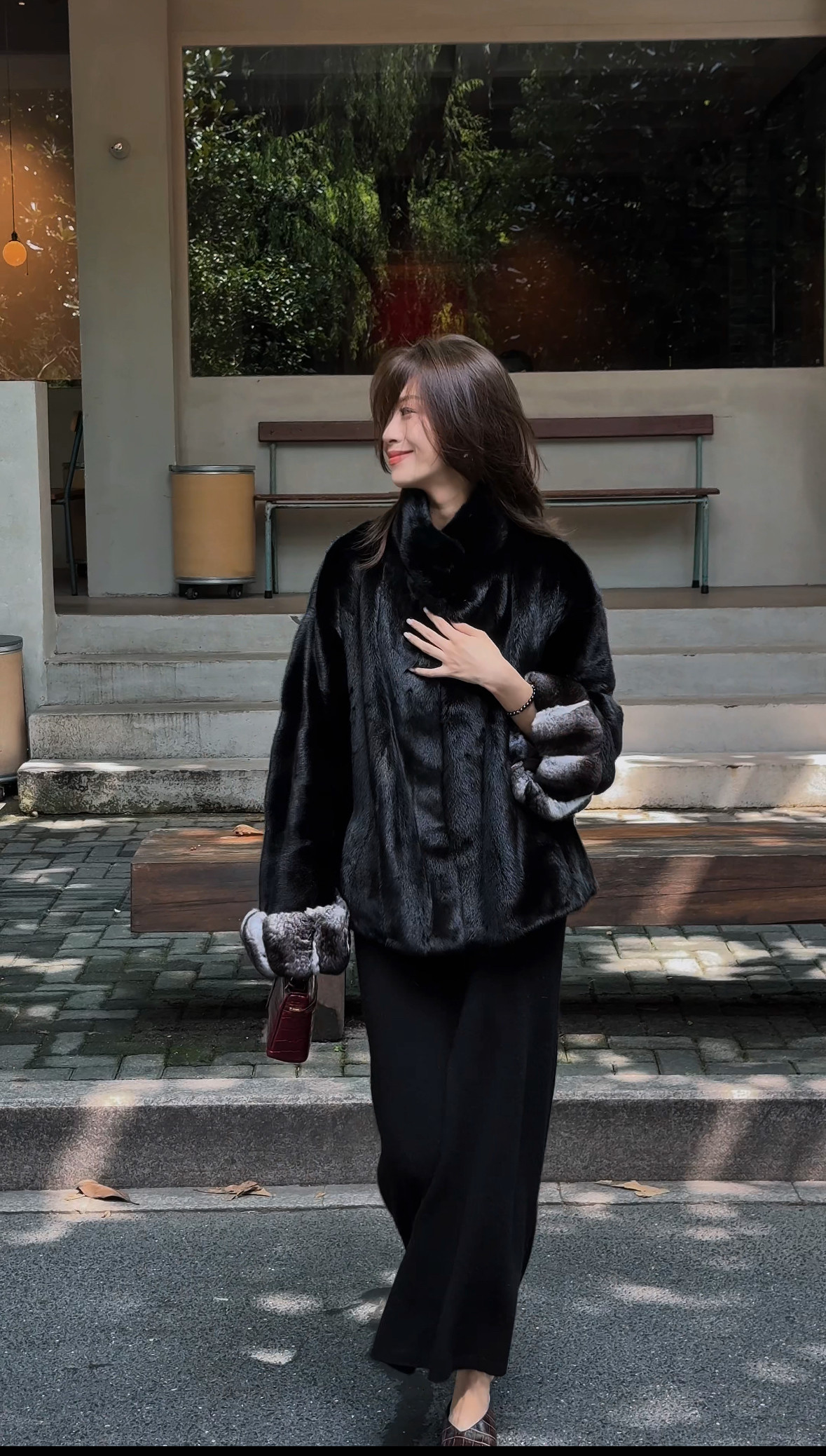 万物生仿水貂立领皮草外套女冬