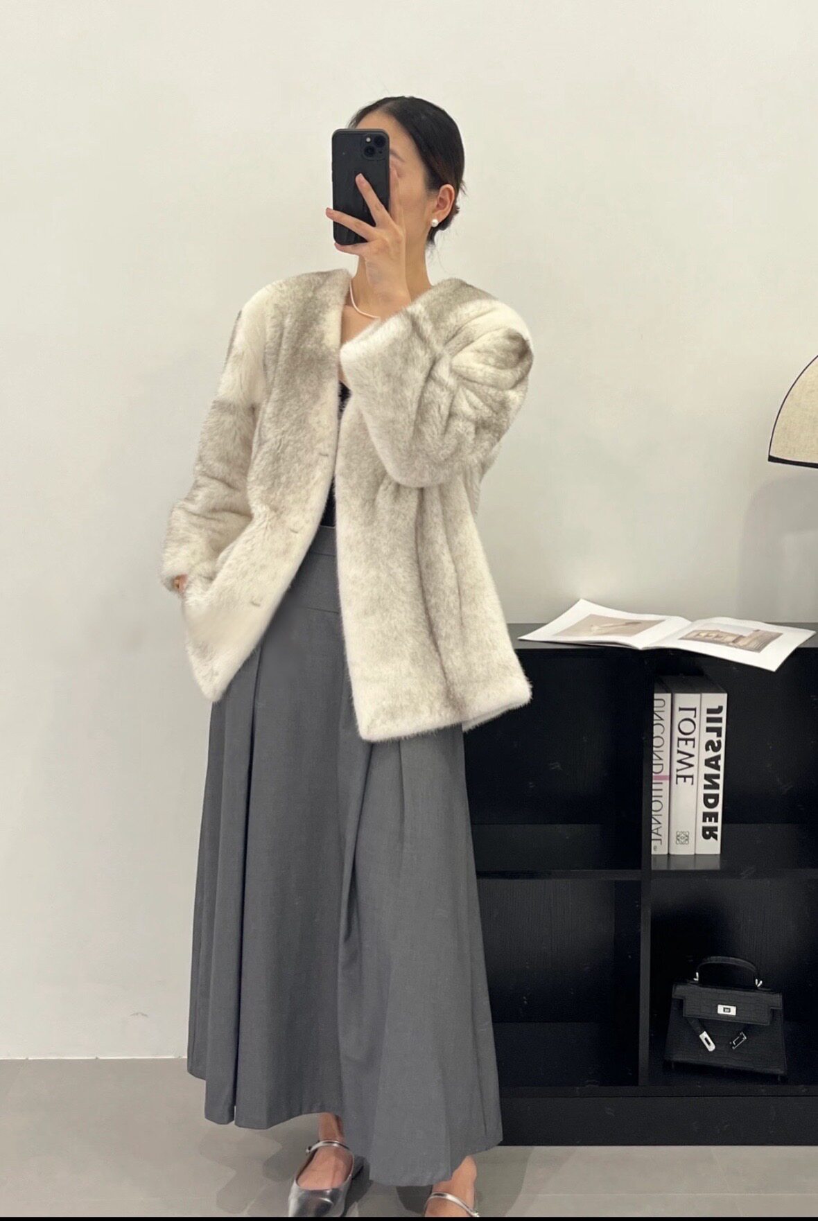 莱茵河畔貂皮V领开衫秋冬女款