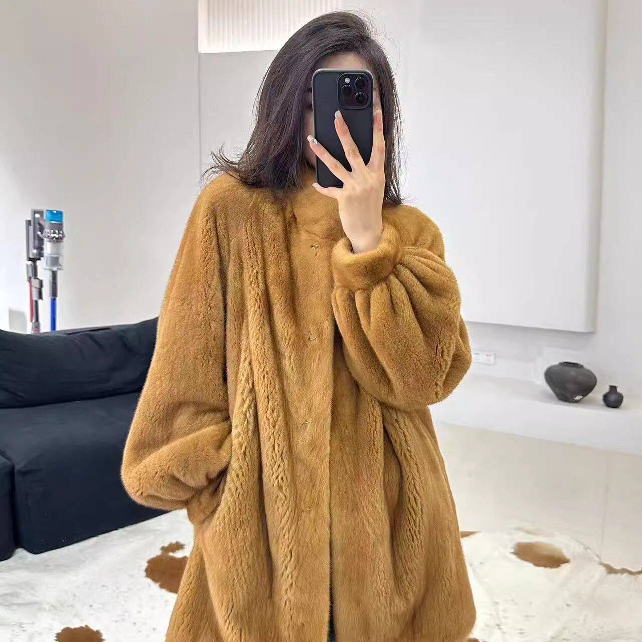 仿水貂大衣立领仿皮草毛毛外套女