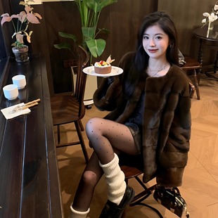 【夜蔷薇】中古风仿水貂横排圆领环保皮草外套显瘦皮毛一体大衣女