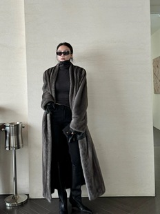 【娜娜家】冷清感深灰老钱风仿水貂毛毛外套女冬环保皮草长款大衣