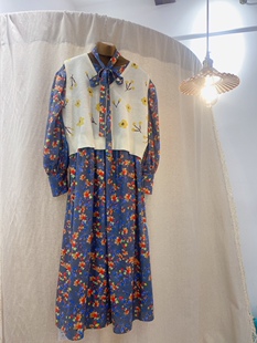 一眼春天!小众撞色文艺气质日韩系气质甜美显瘦长款碎花连衣裙