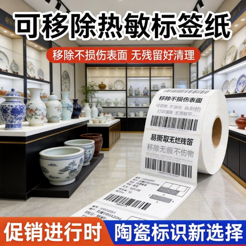 不留胶可移除热敏合成标签纸 60×40/40×30易撕家具板材玻璃陶瓷