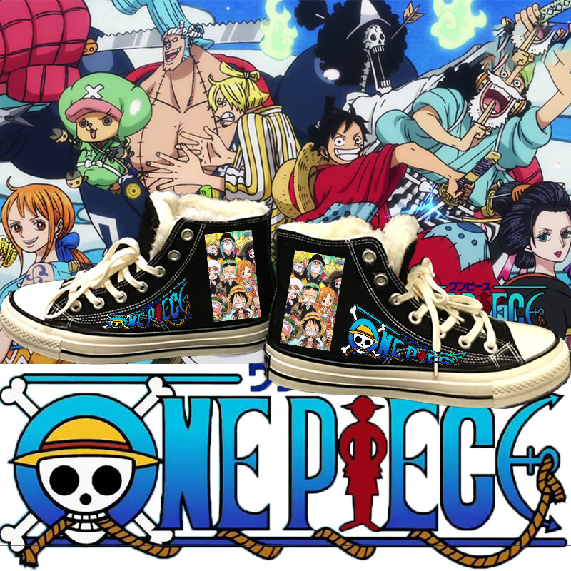 海贼王联名鞋aj限量版男运动鞋路飞索隆高帮鞋帆布鞋加绒秋冬日系