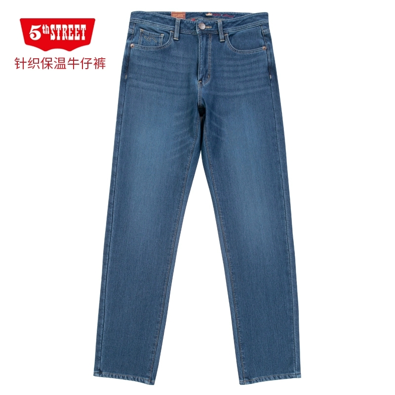 第五街特价男装加绒加厚宽直筒针织保温牛仔裤冬季314613-224