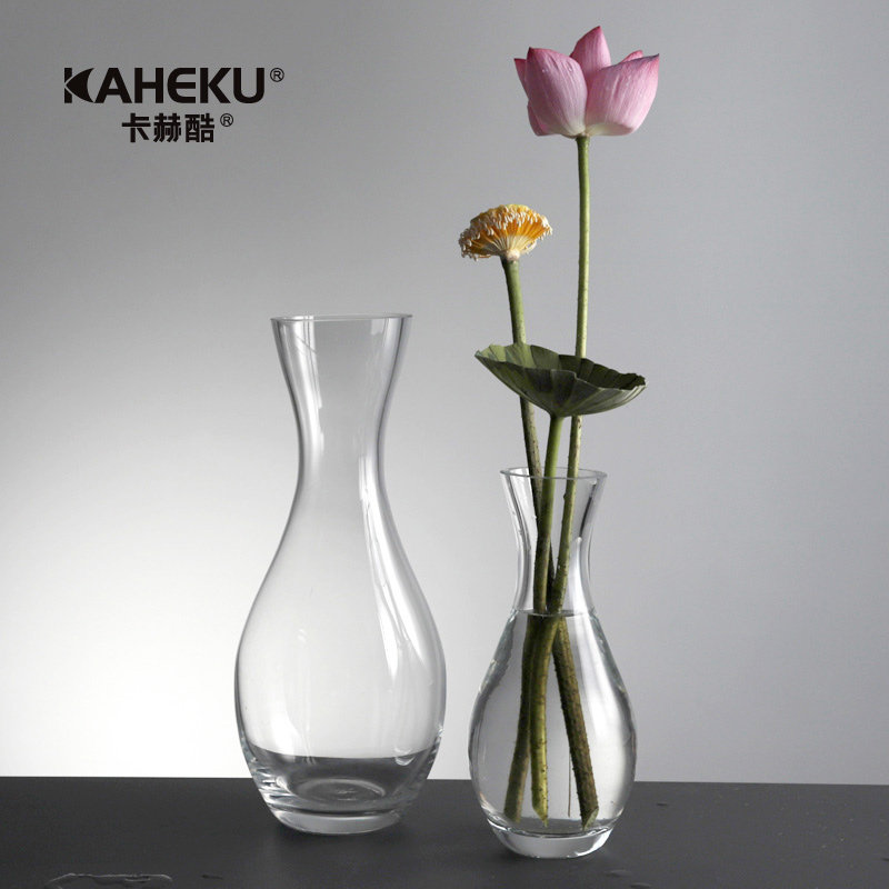 kaheku小水滴新中式透明玻璃花瓶手工吹制单只玫瑰餐厅桌面插花瓶