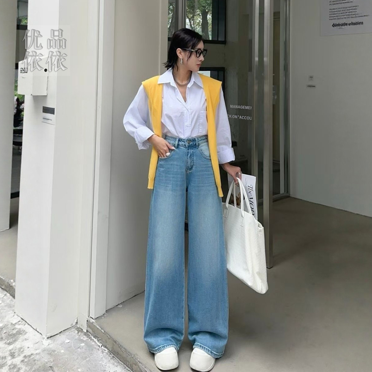 高腰窄版复古阔腿牛仔裤女2026年春季新款大码宽松显瘦直筒拖地裤