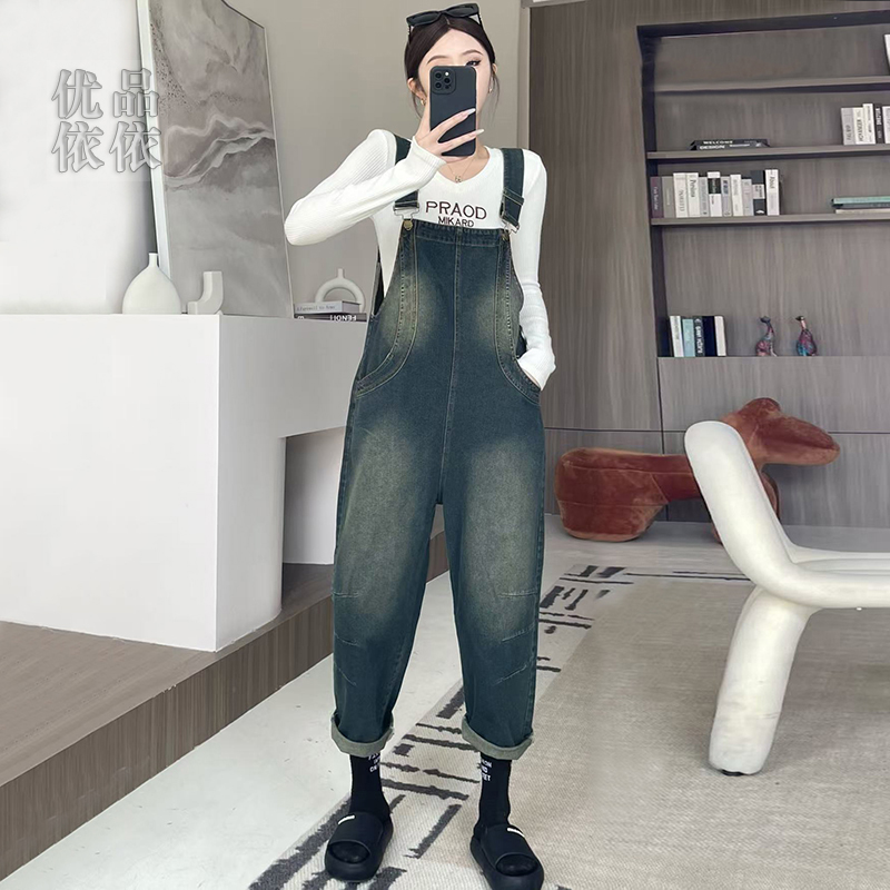 网红炸街韩版牛仔背带裤女2025春秋季新款减龄宽松九分阔腿连体裤