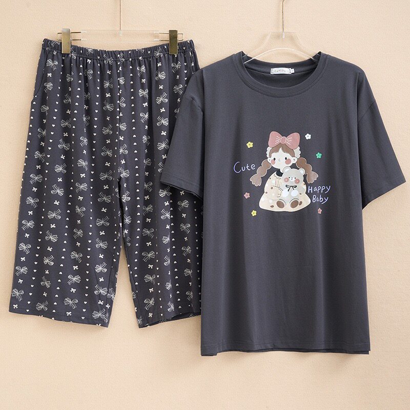 女士大码睡衣卡通休闲加肥大码胖睡衣/家居服套装
