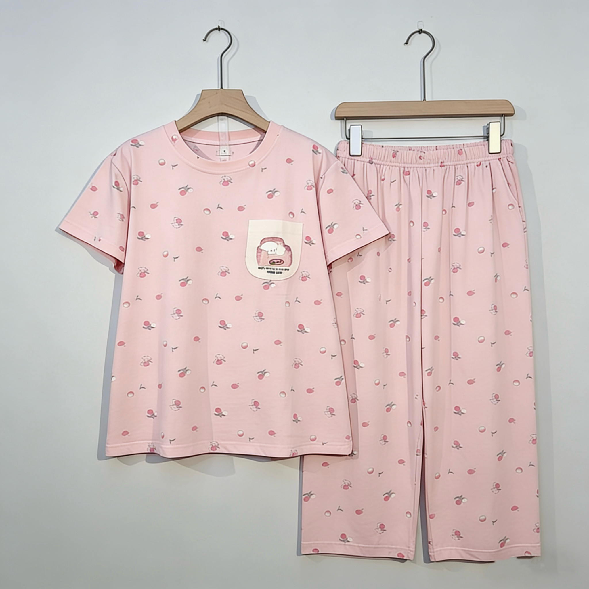 夏季纯棉胖mm特大码短袖七分裤睡衣/家居服套装