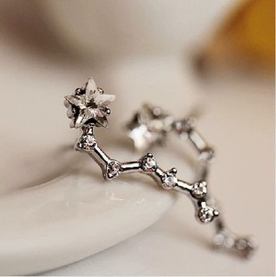 韩版明星同款耳钉北斗星水晶镶钻五角星一字耳钉女韩版