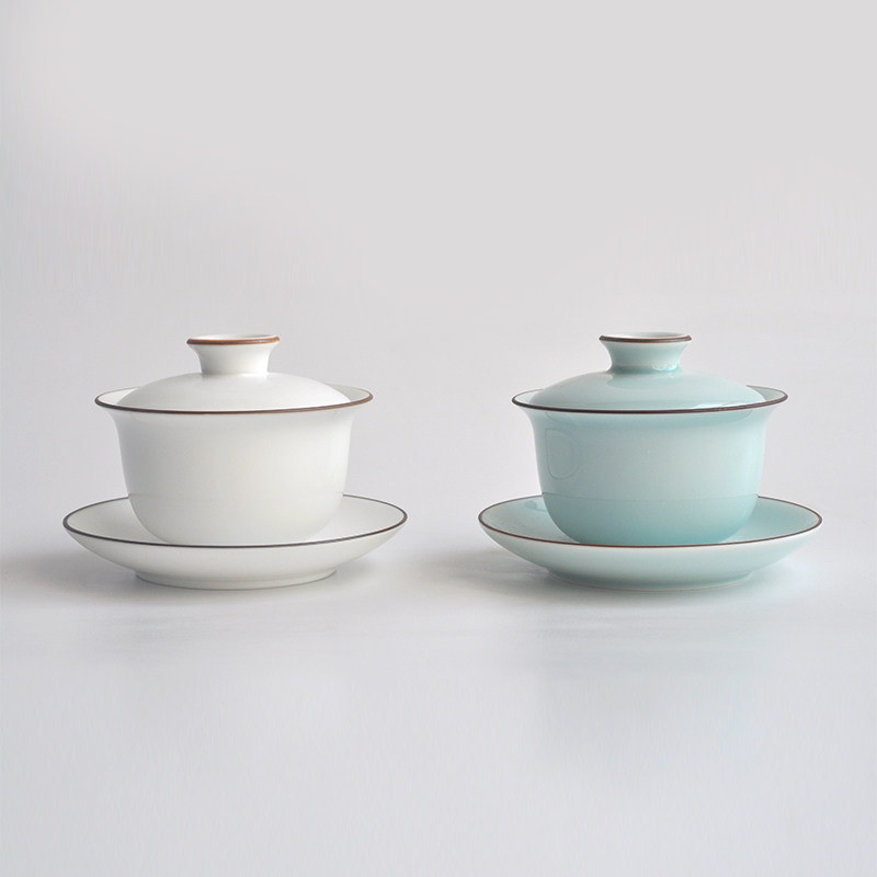 景德镇脂白大号三才盖碗泡茶杯复古手工影青白瓷工夫茶具陶瓷茶碗