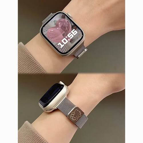 适用iwatchs10s11苹果表带Kitty猫米兰尼斯applewatch9代金属磁吸
