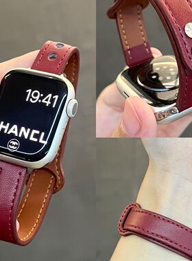 安可拉红适用小米手环9Pro表带双钉扣miband8Pro皮质4腕带红米6/5