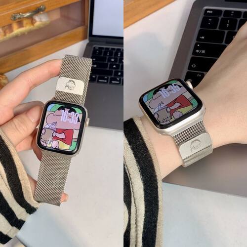 蜡笔小新Applewatch11米兰尼斯表带适用iWatch苹果7se磁吸S10/9/8
