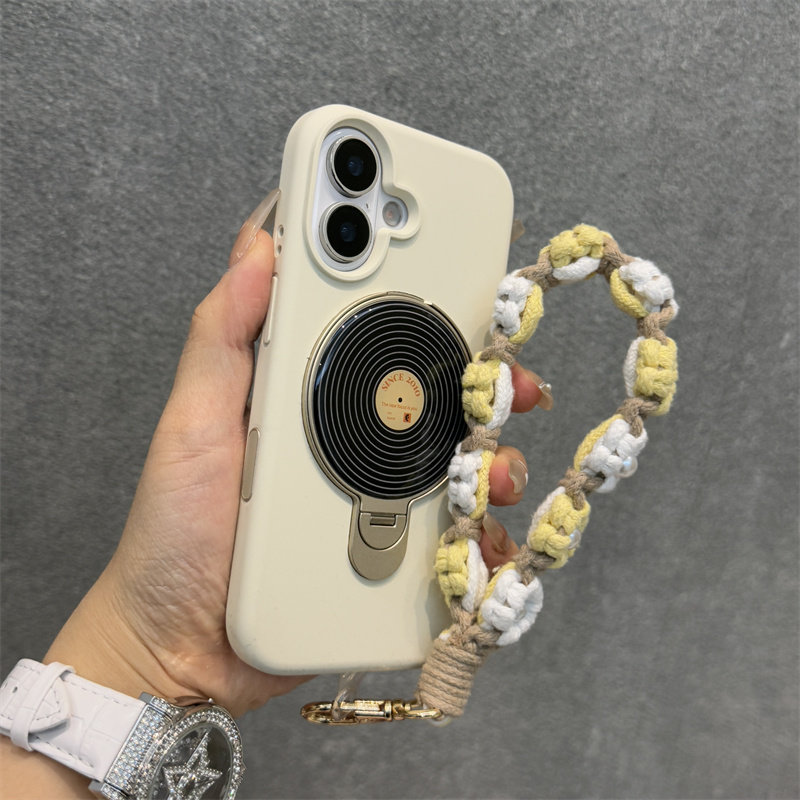 Deli suitable for Apple 16 phone case in Antique White, iPhone 16 Pro Max rotating mirror stand, 15 Pro new model, 14 liquid silicone, 13 drop-resistant, niche fashion brand for men and women, 16 Plus