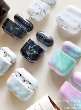 简约大理石适用AirPods Pro保护套苹果无线耳机套2/3代硬壳个性女二代airpods2/4网红创意