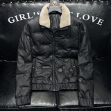 2023冬季羽绒服立领毛领男士PU皮羽绒衣短款Y8616P180沙发，男装羽绒服，电商A315