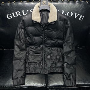 2023 冬季羽绒服 立领毛领男士PU皮羽绒衣短款 Y8616 P180 沙发,男装羽绒服,电商A315