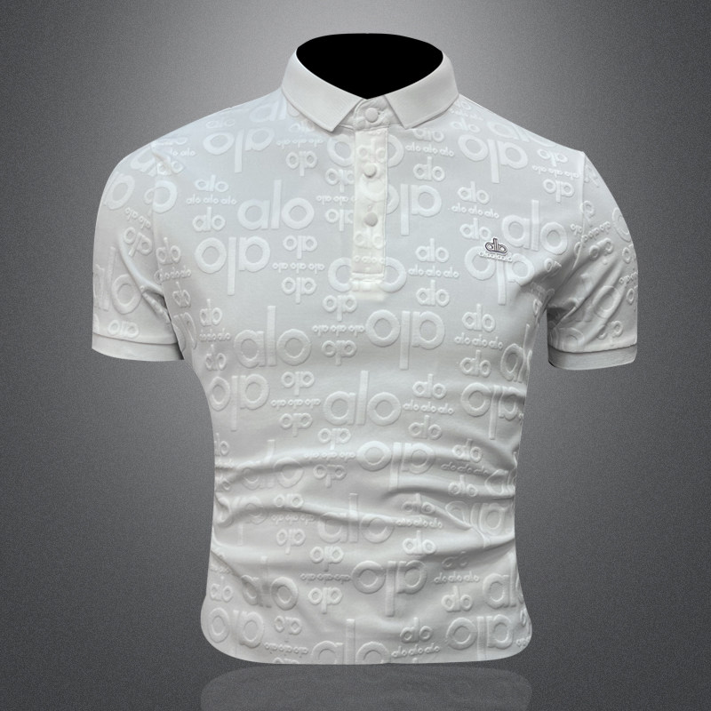 2026新款夏季提花男士POLO翻领T恤6262P48白3D图，男装T恤，电商A315