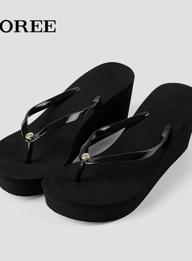 8cm人字拖鞋女夏新款增高厚底时尚百搭高跟沙滩黑色坡跟夹脚凉拖