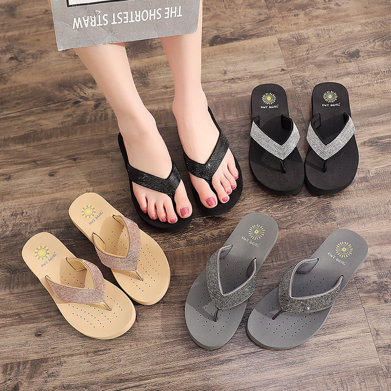 欧洲站风中跟防滑水钻网红凉拖