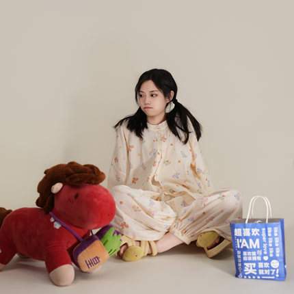 马上有钱 | 凤翥斋明圆领半袖灯笼七分裤家居服睡衣双层棉纱汉