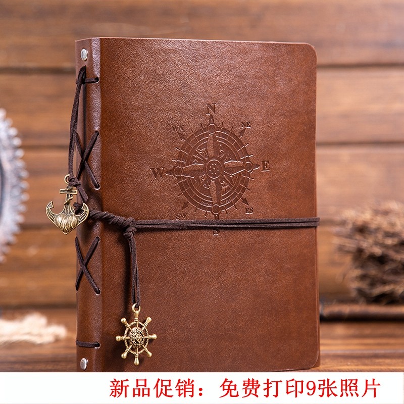 diy毕业纪念册复古情侣皮面绑绳复古海盗手工黑卡收藏相册本制作