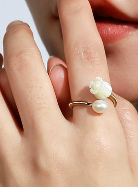 新潮时尚开口高级感珍珠ins花朵