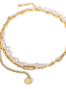 戴拉时尚粗链条项链女个性流苏吊牌 欧美新款潮冷淡风 气质双层锁