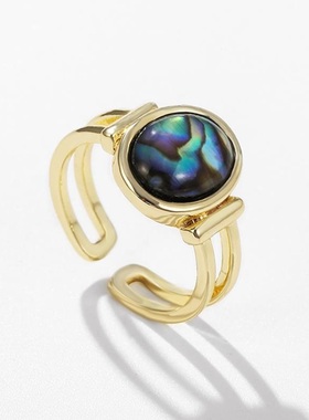 戴拉欧美风复古鲍鱼贝开口戒指