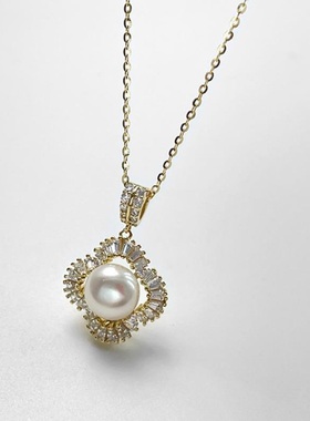 戴拉925银项链女淡水珍珠花朵吊坠 新款时尚颈链气质高级感锁骨链